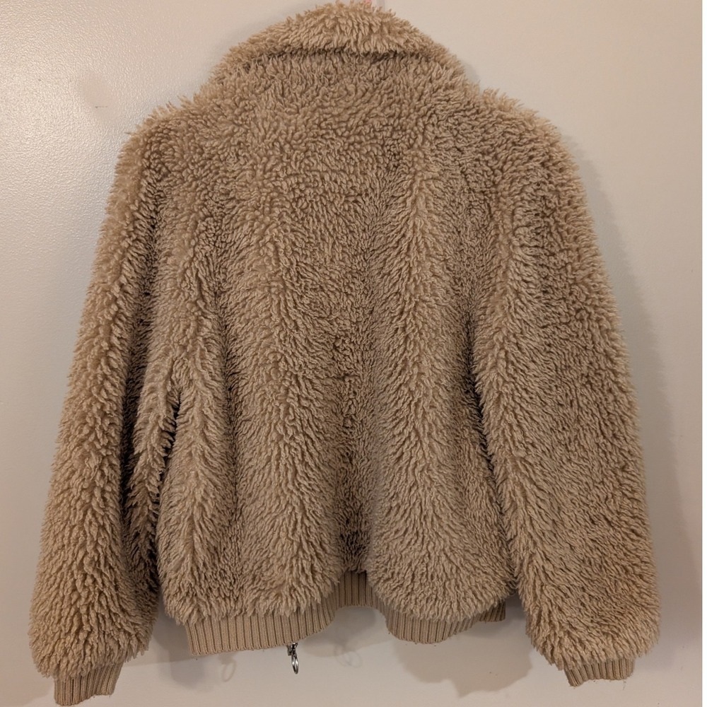 Heartloom Tan Faux Fur Teddy Jacket Sherpa Bomber Zip Up XS 196UJ2A - Picture 2 of 5